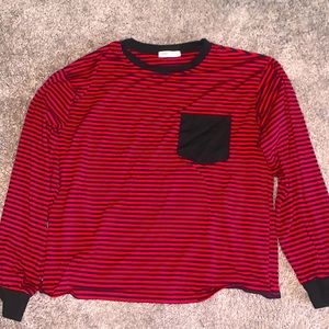 Medium Red and Blue striped long sleeve top from ROMWE
